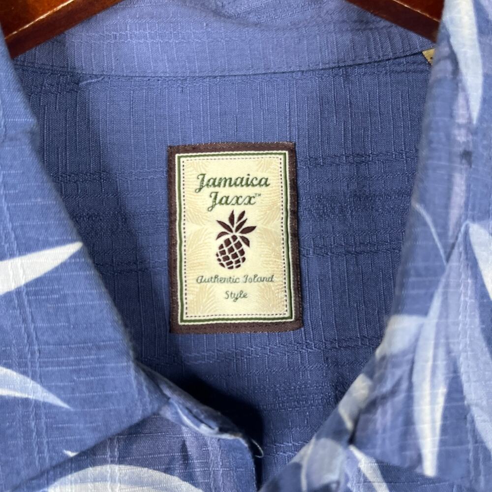 Jamaica Jaxx Hawaiian Print Silk Shirt Deep Blue Button Up Short Sleeve Mens XXL - Picture 4 of 9